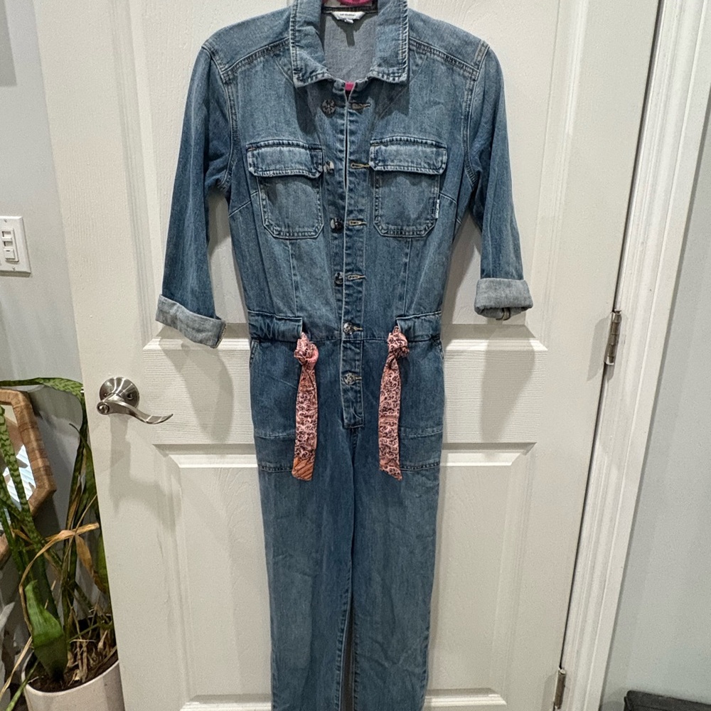 sam edelman Denim Jumpsuit with Pink floral tie